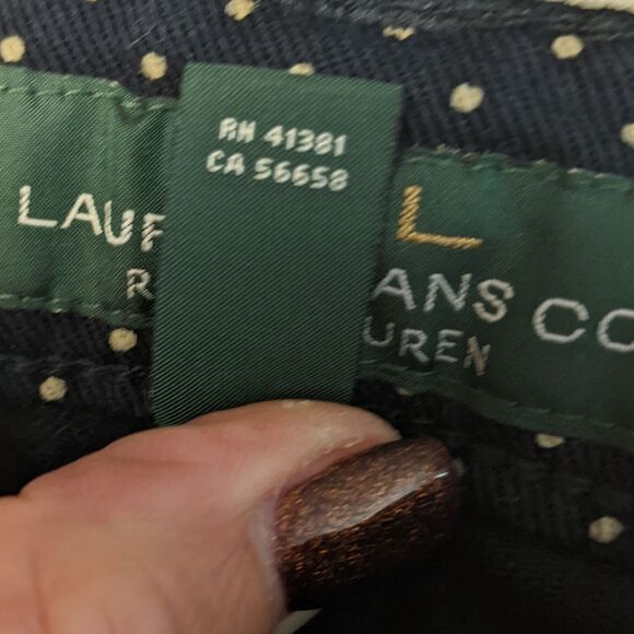 Lauren Ralph Lauren navy blue pants w/ taupe polka dots, 98% cotton, 6 - Picture 6 of 11